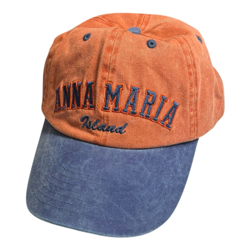 Anna Maria Island Florida Washed Cotton Twill Baseball Hat Weathered Red & Blue